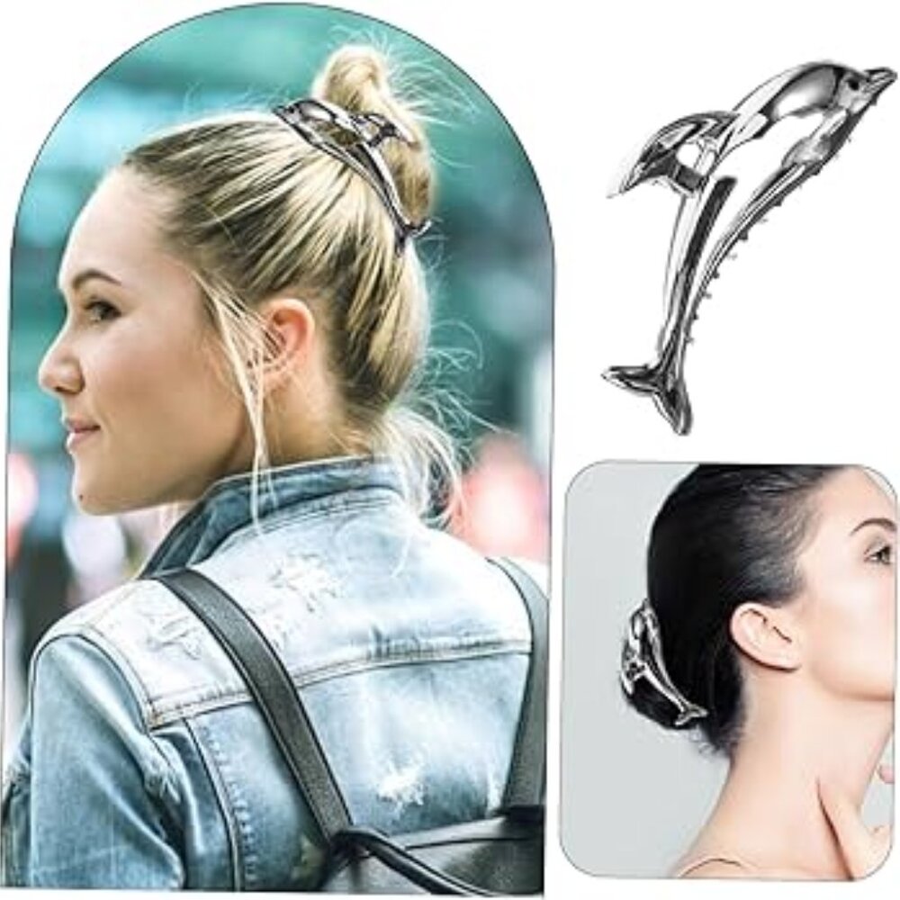 Dolphin Silver Hair Claw Animal Metal Kawaii Cartoon Clip Strong Clamp